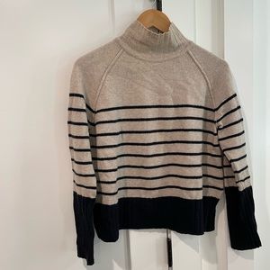 Whistles Merino Wool Striped Sweater Tan and Navy
